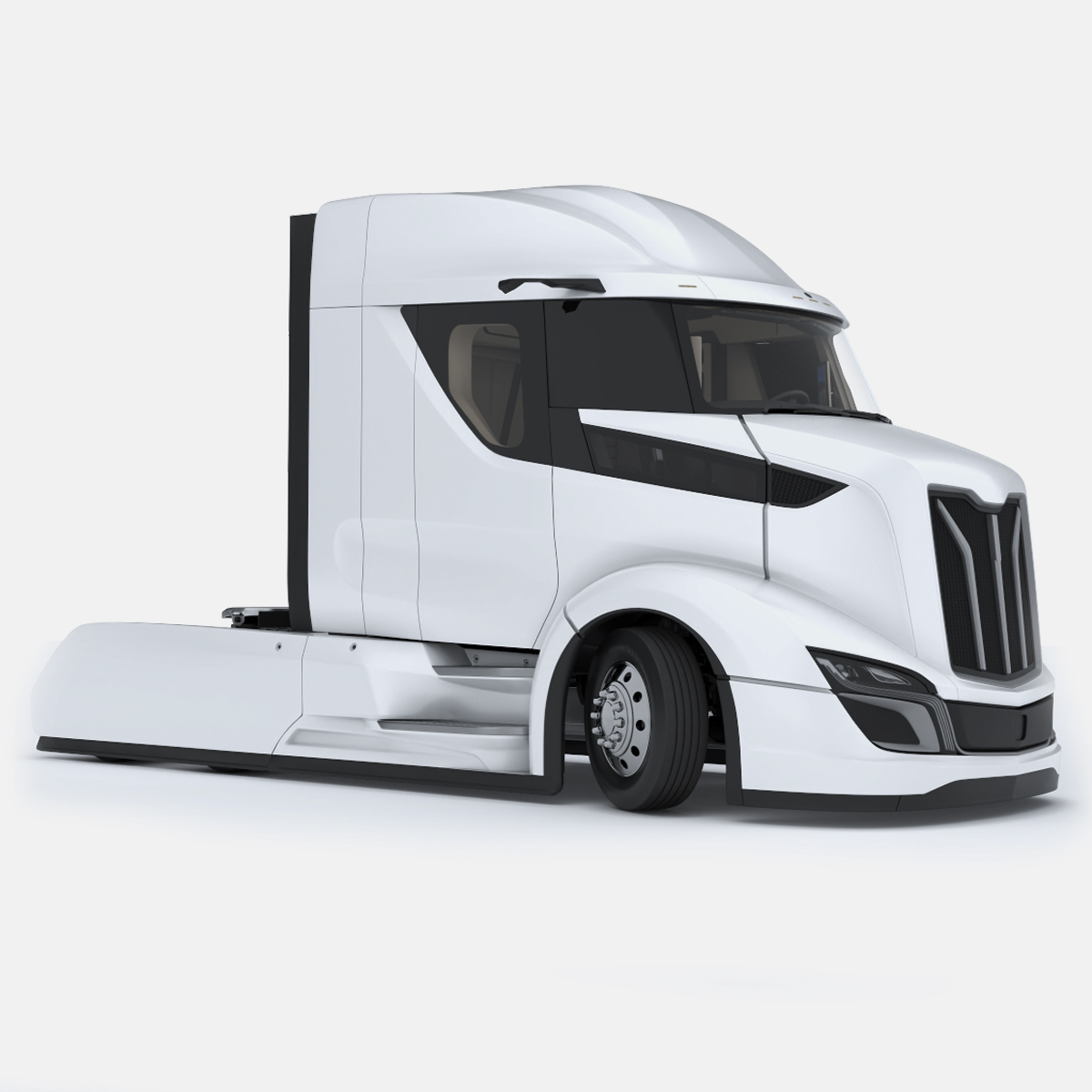 3D model Streamlined Semi Truck White Rigged