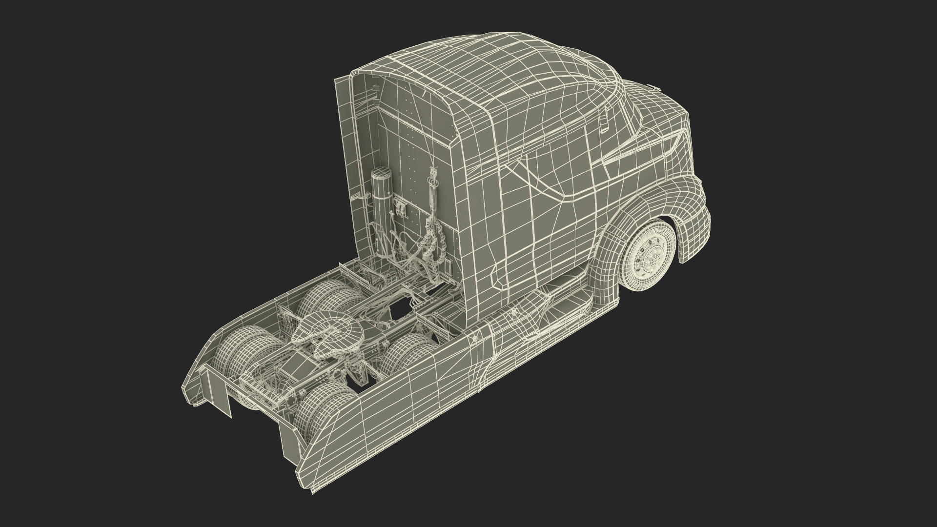 3D model Streamlined Semi Truck White Rigged