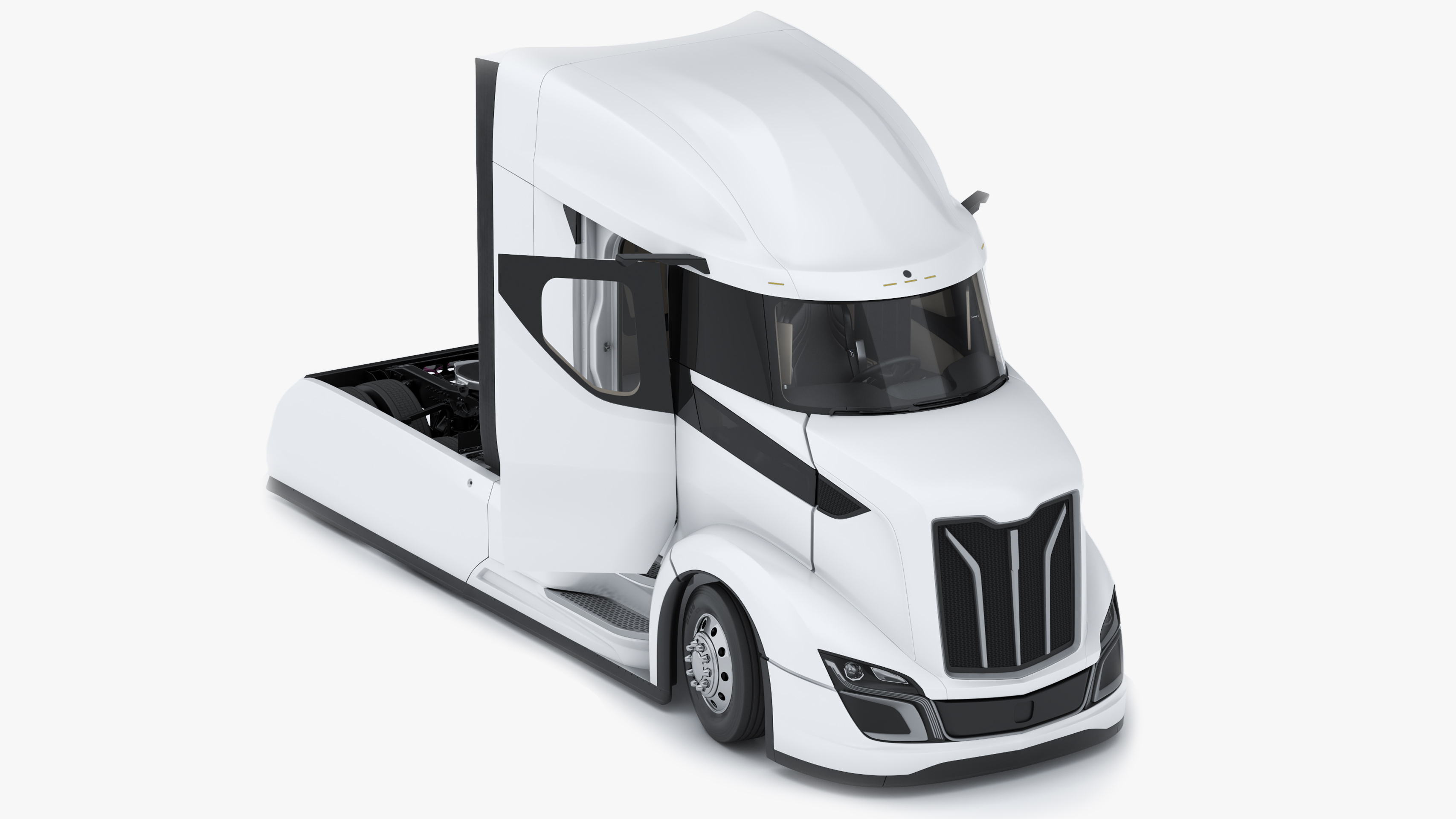 3D model Streamlined Semi Truck White Rigged