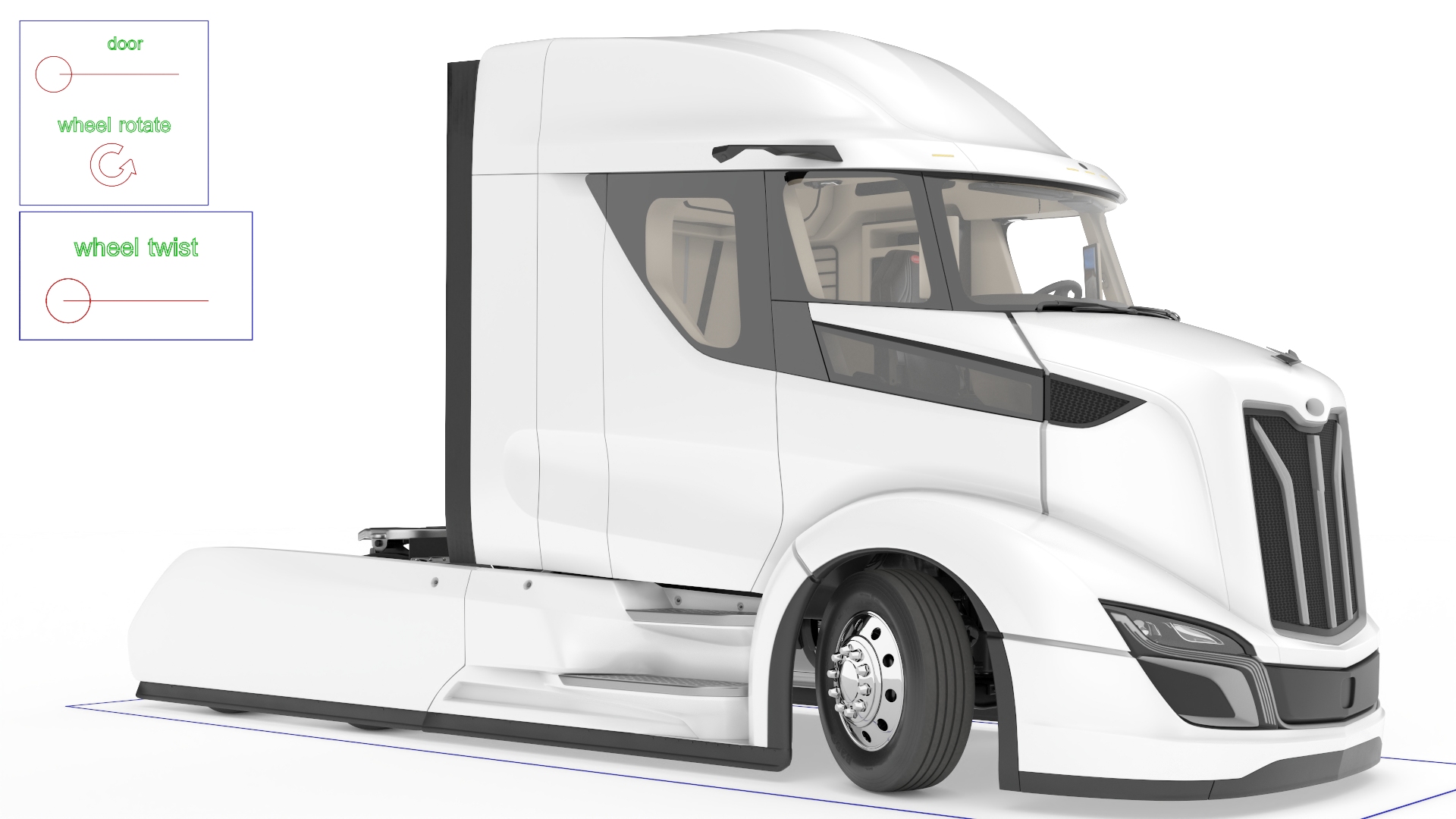 3D model Streamlined Semi Truck White Rigged