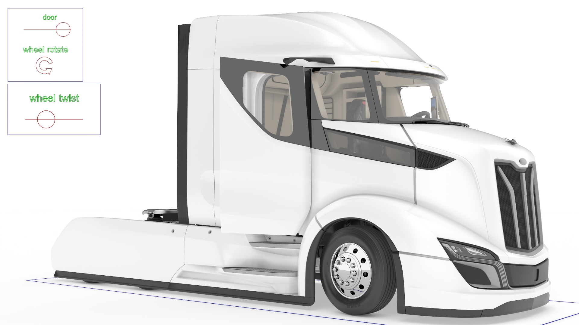 3D model Streamlined Semi Truck White Rigged