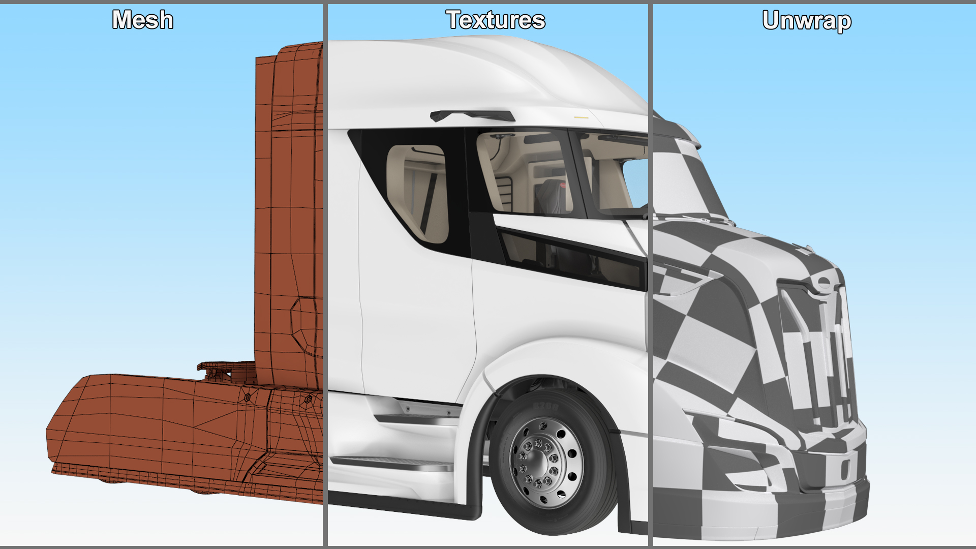 3D model Streamlined Semi Truck White Rigged