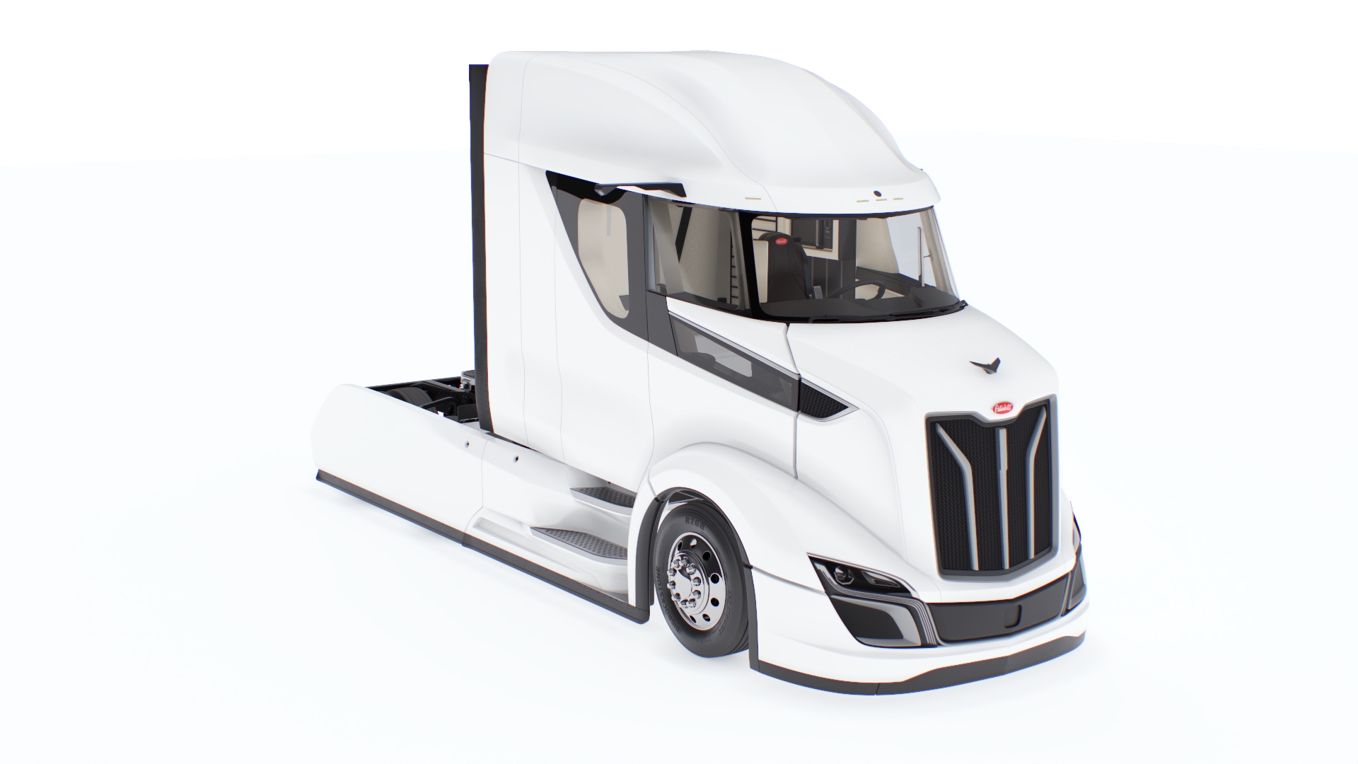 3D model Streamlined Semi Truck White Rigged