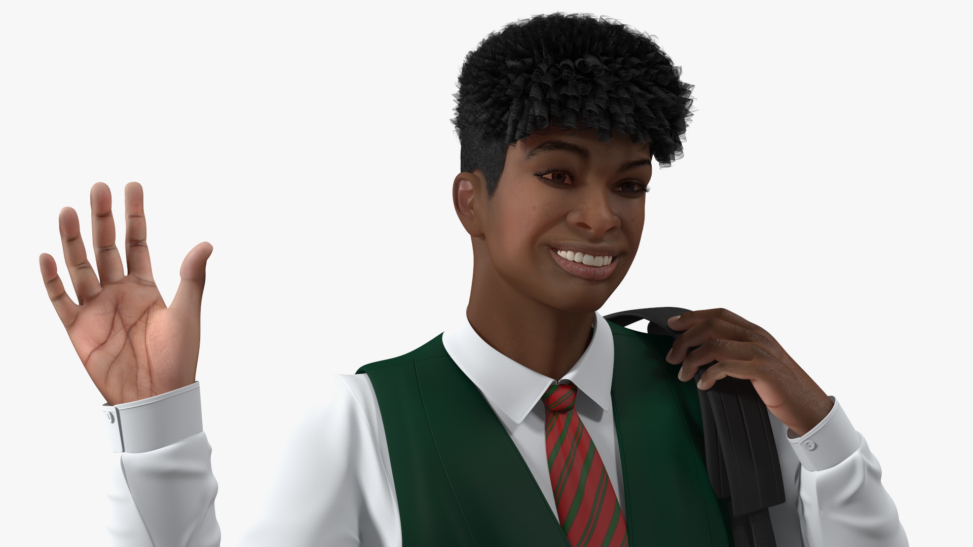 3D Black Teenager Light Skin School Uniform Walking model