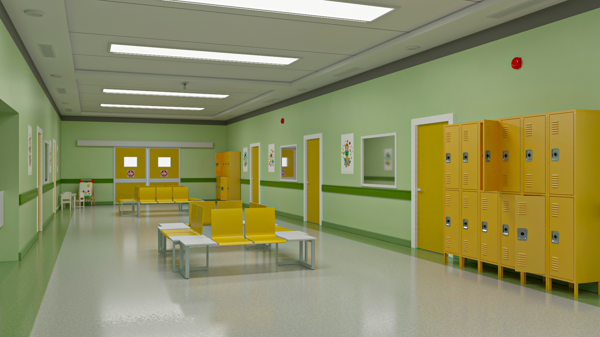 3D Kindergarten Hallway Corridor Corner