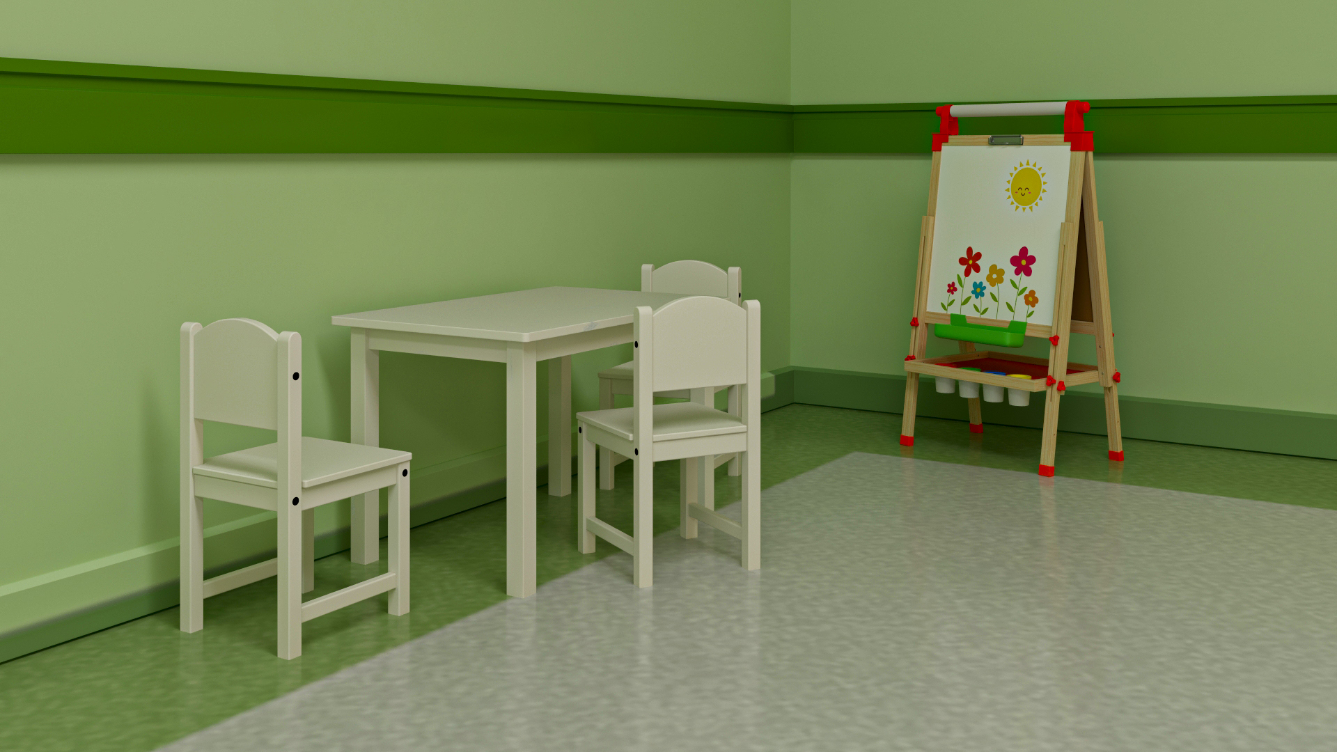 3D Kindergarten Hallway Corridor Corner