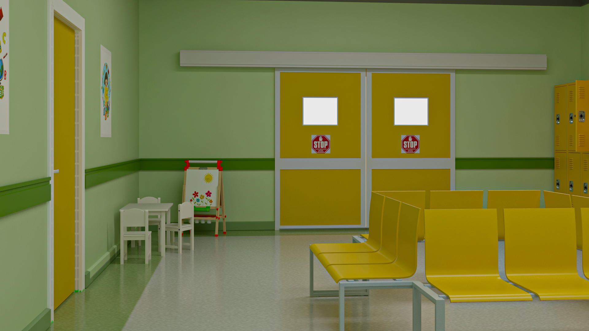 3D Kindergarten Hallway Corridor Corner