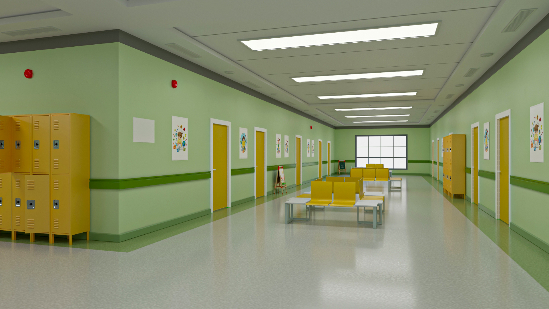 3D Kindergarten Hallway Corridor Corner