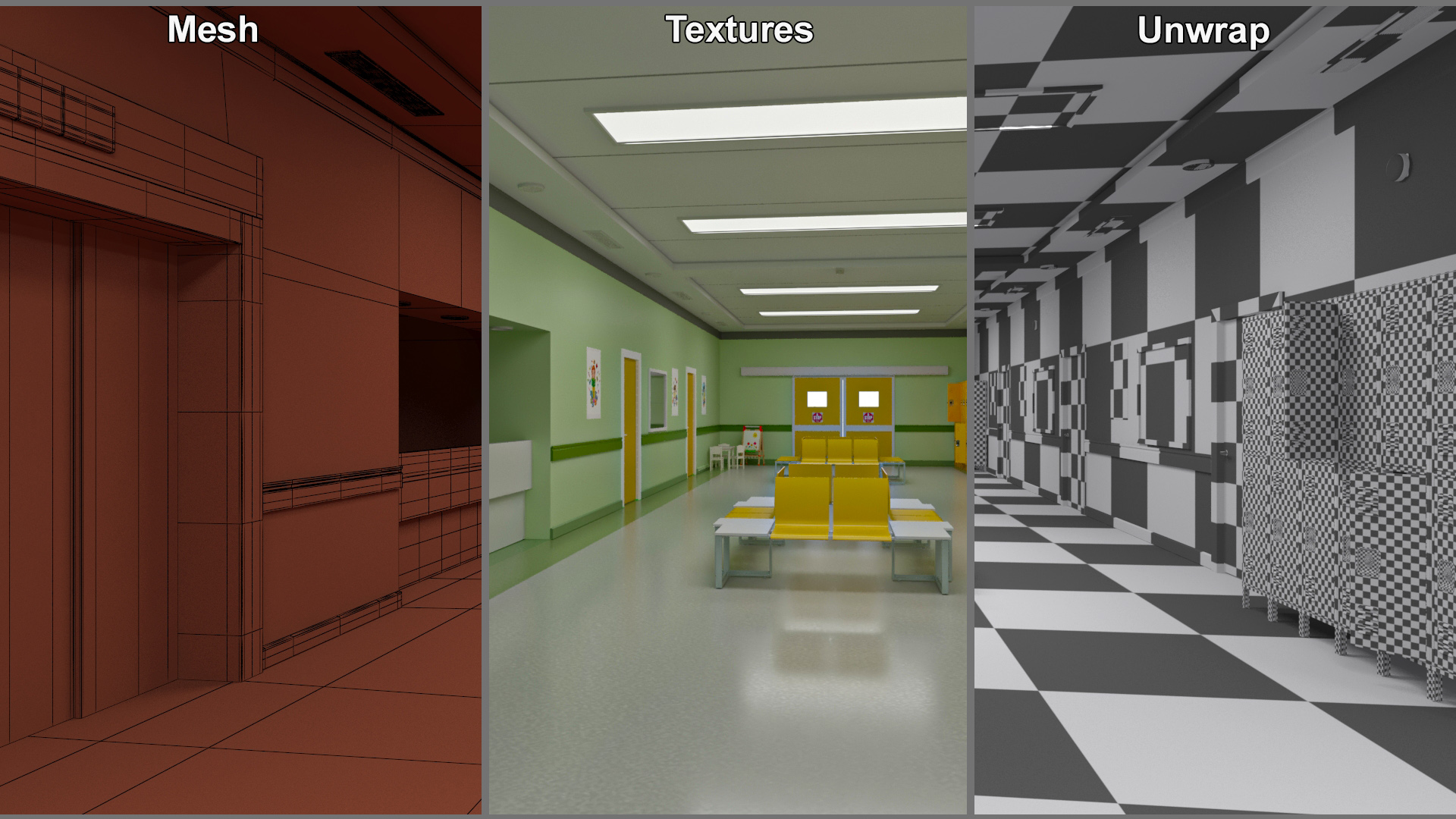 3D Kindergarten Hallway Corridor Corner