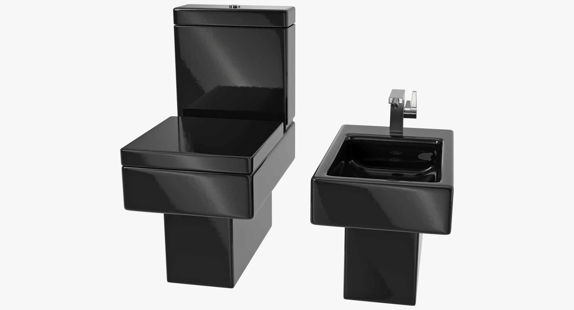 3D Black Modern Bathroom Toilet and Bidet model