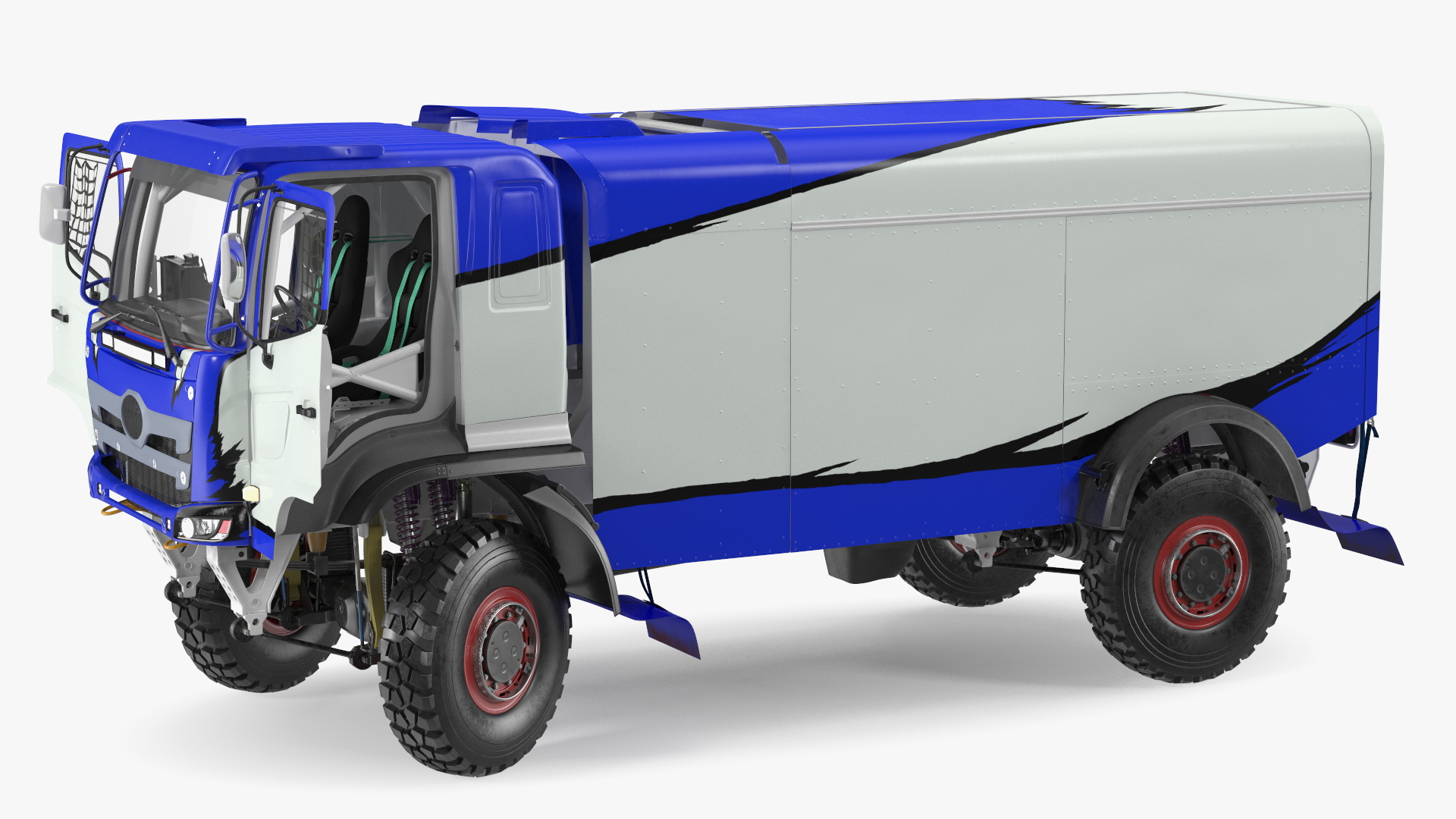 Race Dakar Truck Lights On Blue Rigged for Cinema 4D 3D