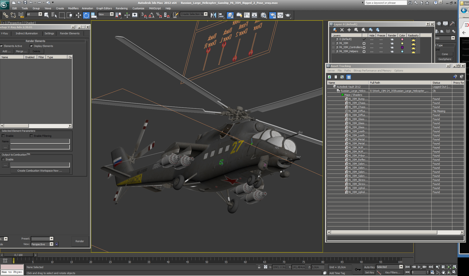 3D Russian Large Helicopter Gunship Mi 35M Rigged 2 model