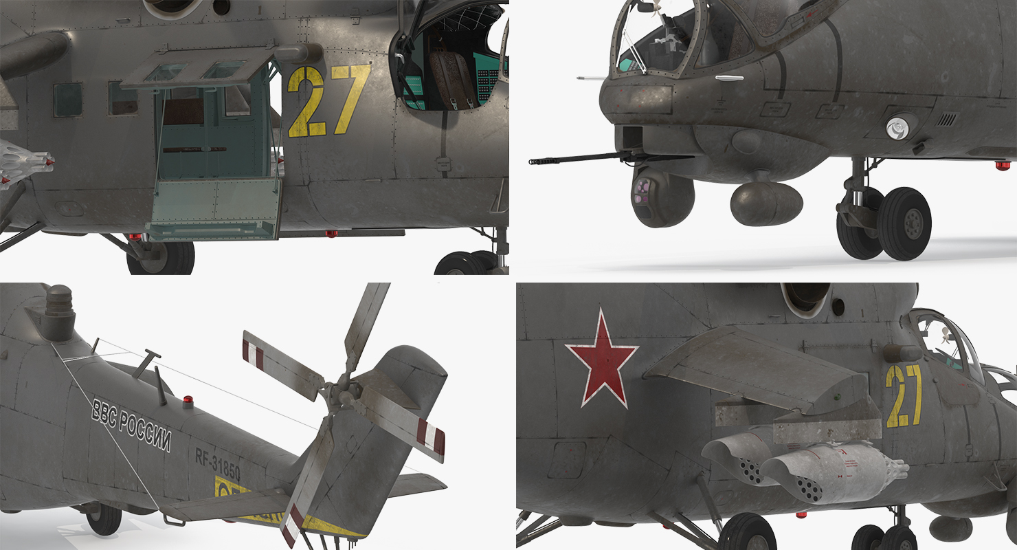 3D Russian Large Helicopter Gunship Mi 35M Rigged 2 model