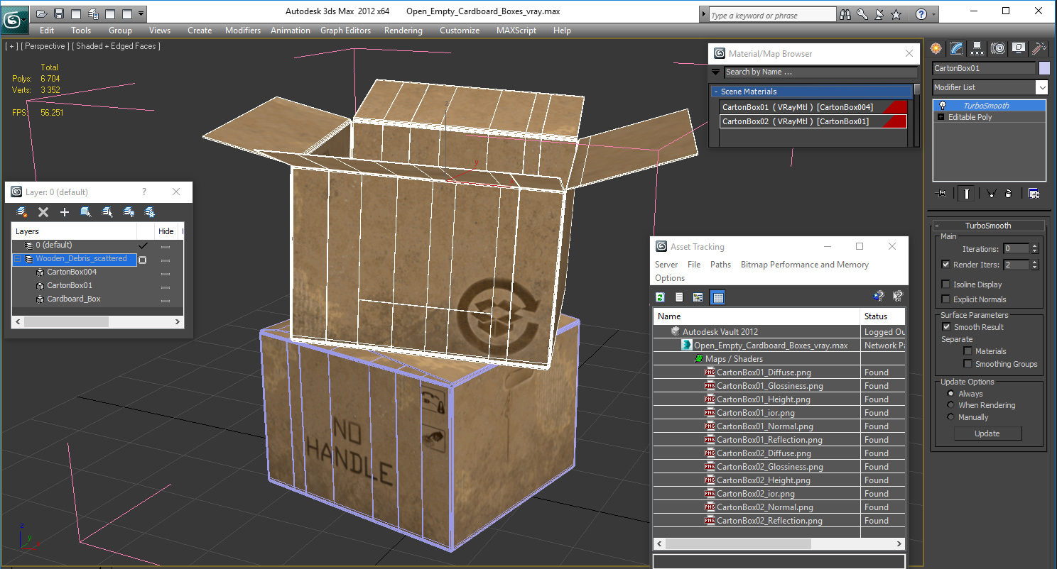 3D model Open Empty Old Cardboard Boxes