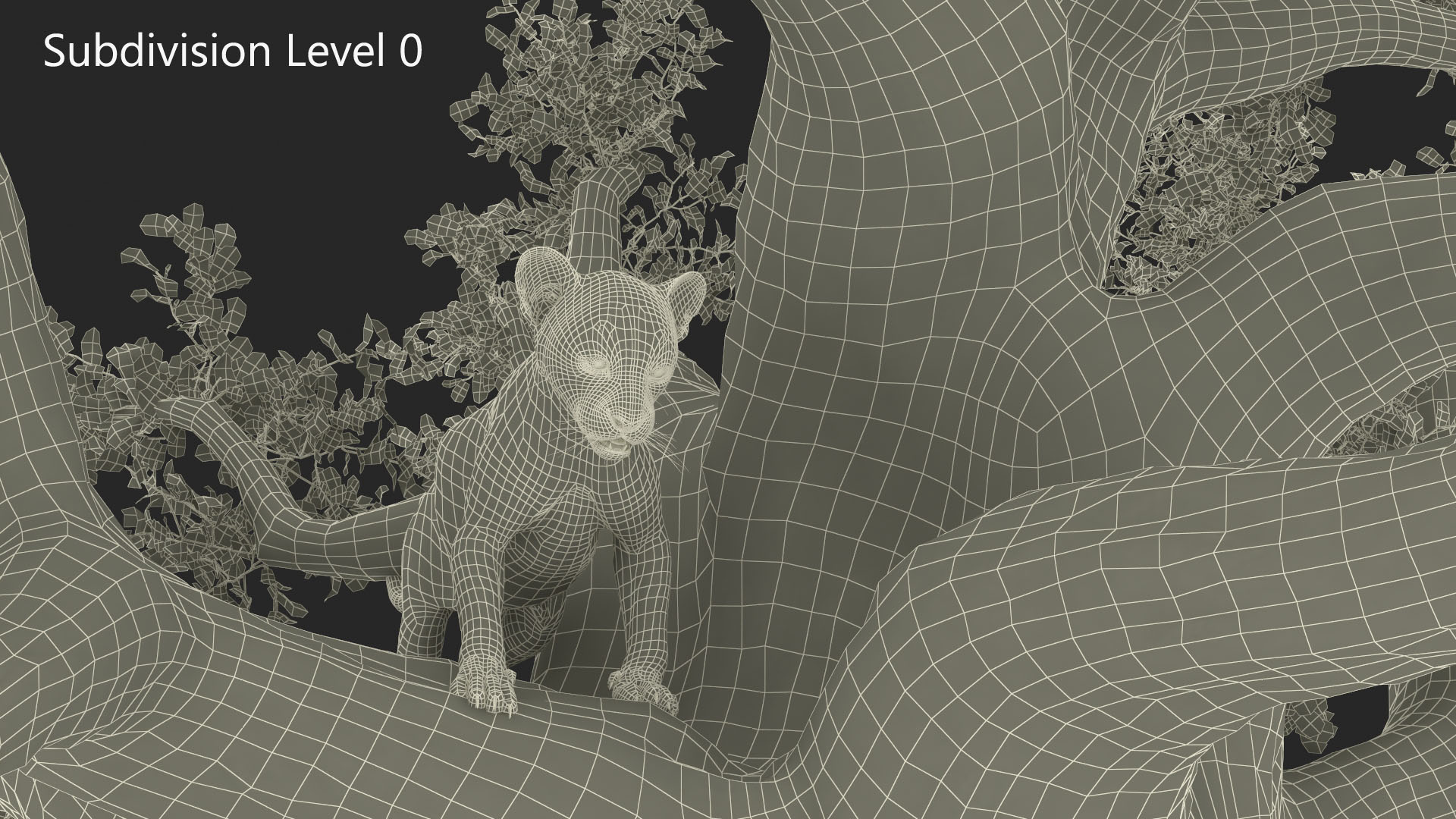 3D Black Panther Cub on Ancient Twisted Tree