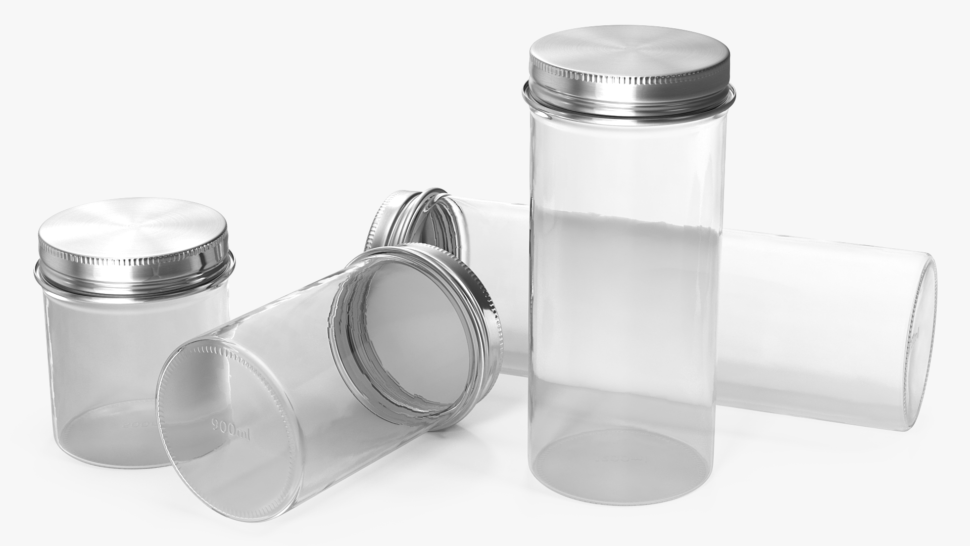 Kitchen Storage Glass Jar with Steel Lid Set 3D model