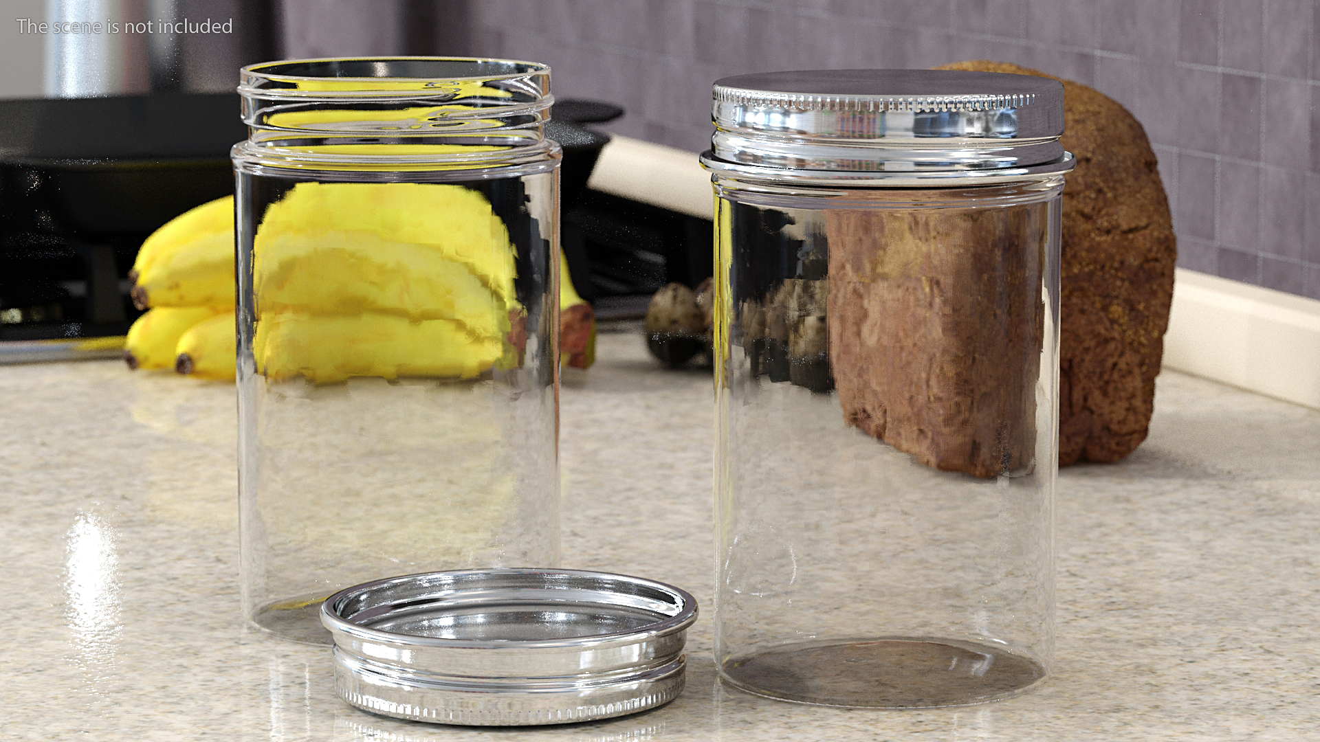 Kitchen Storage Glass Jar with Steel Lid Set 3D model