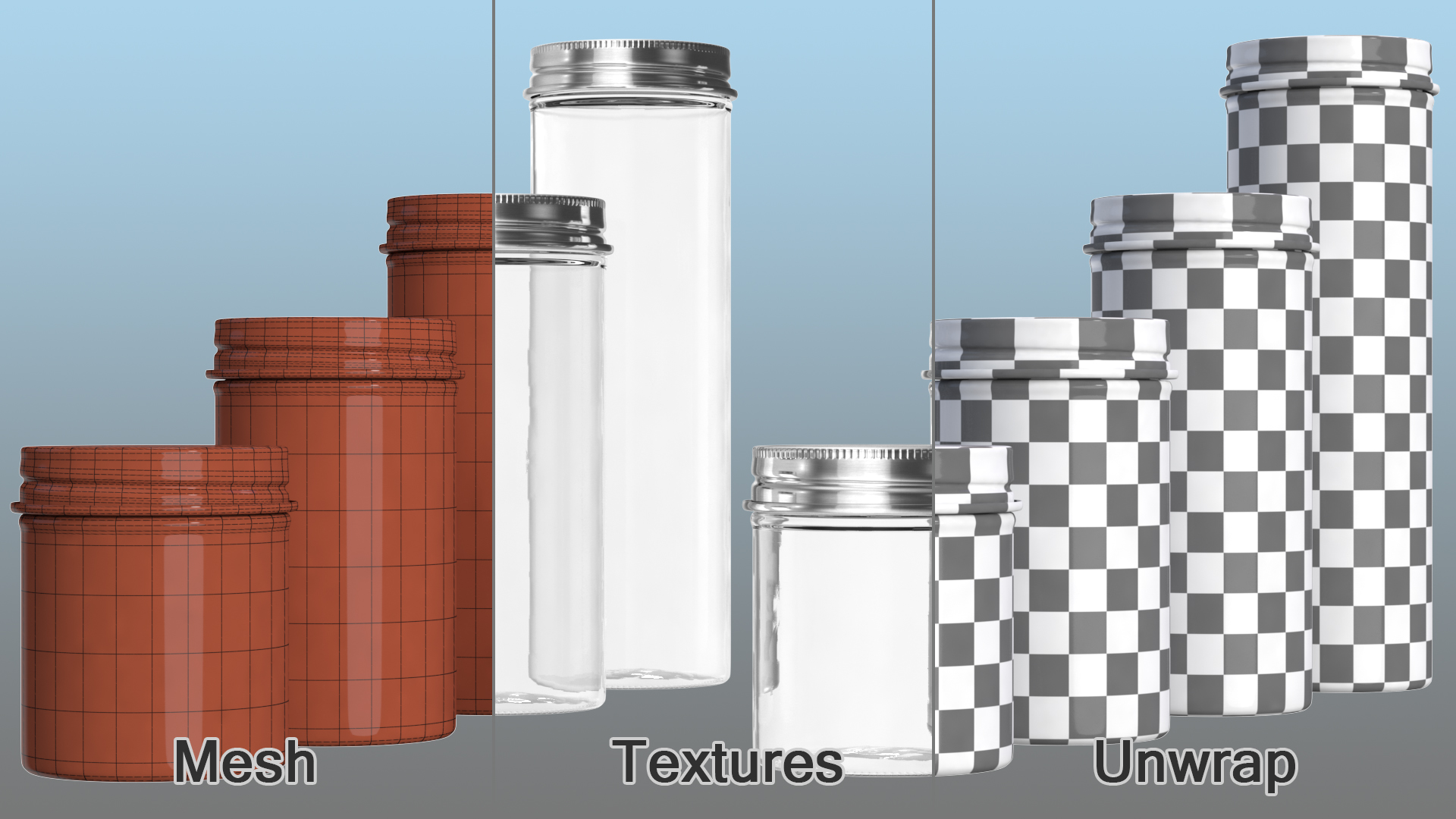 Kitchen Storage Glass Jar with Steel Lid Set 3D model