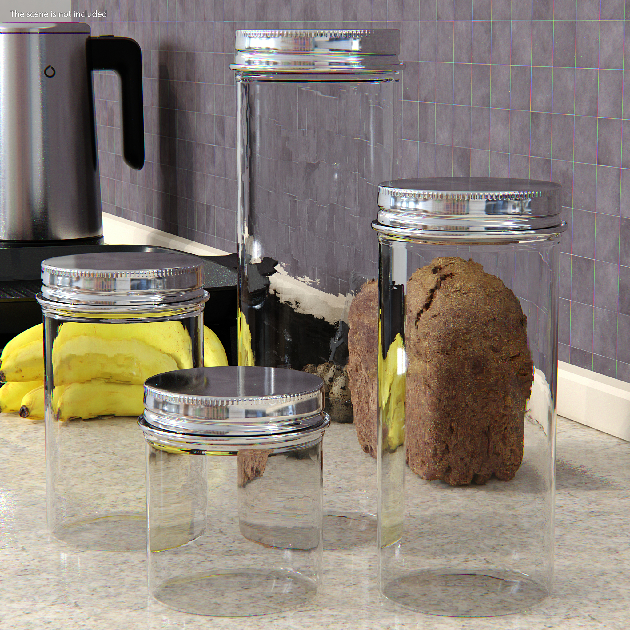 Kitchen Storage Glass Jar with Steel Lid Set 3D model