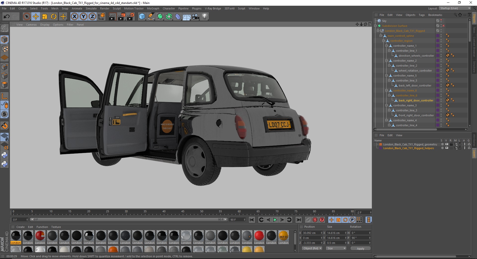 3D London Black Cab TX1 Rigged for Cinema 4D