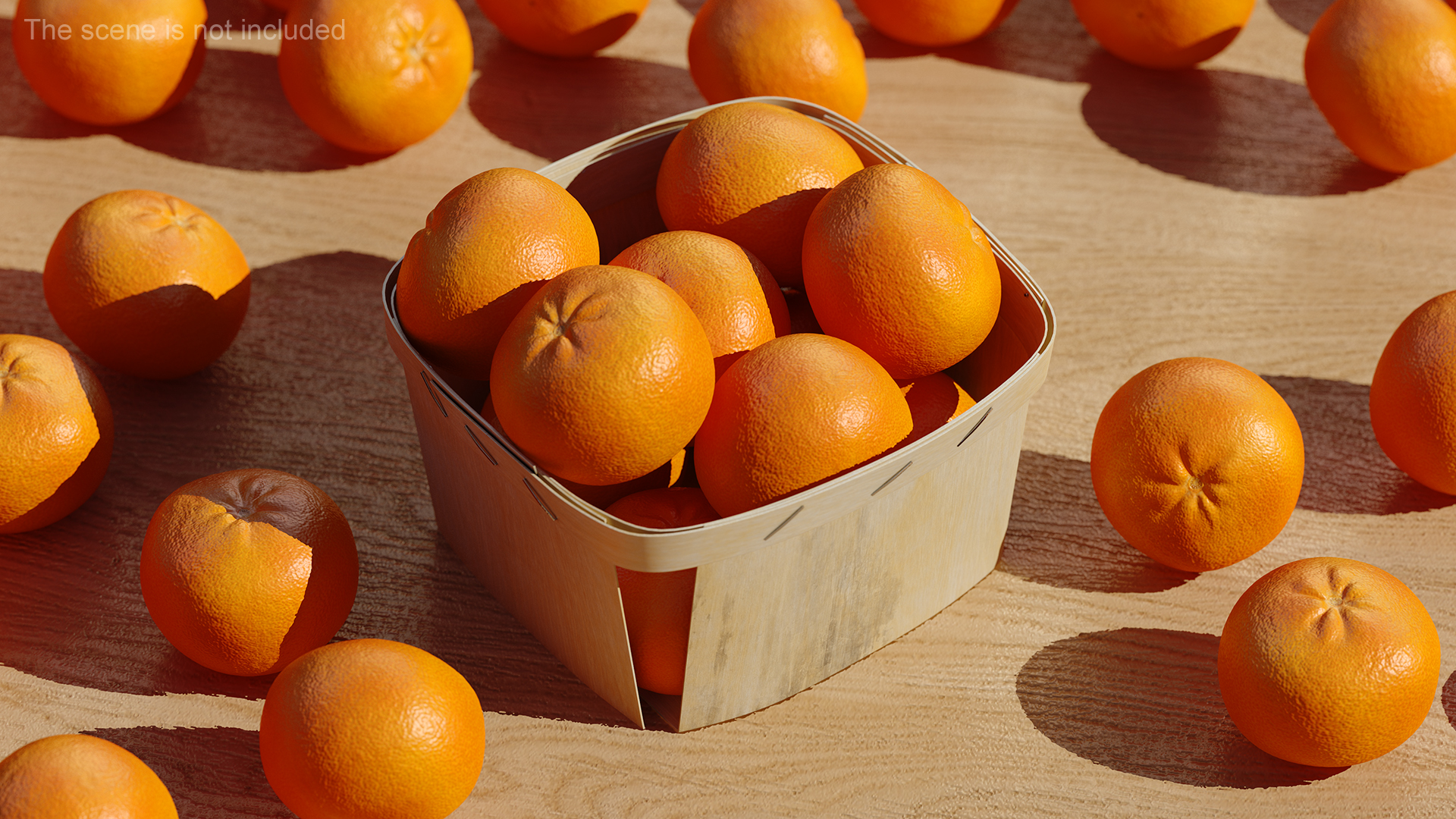 3D Mandarins in Wooden Basket