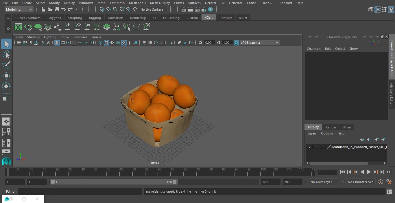 3D Mandarins in Wooden Basket