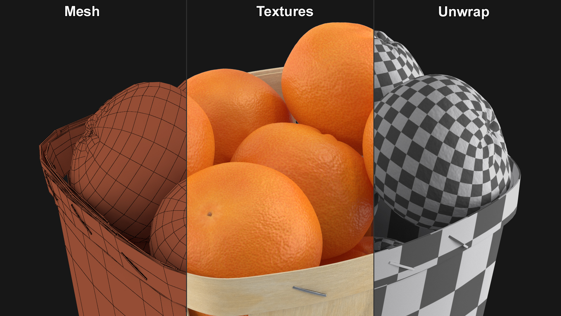 3D Mandarins in Wooden Basket