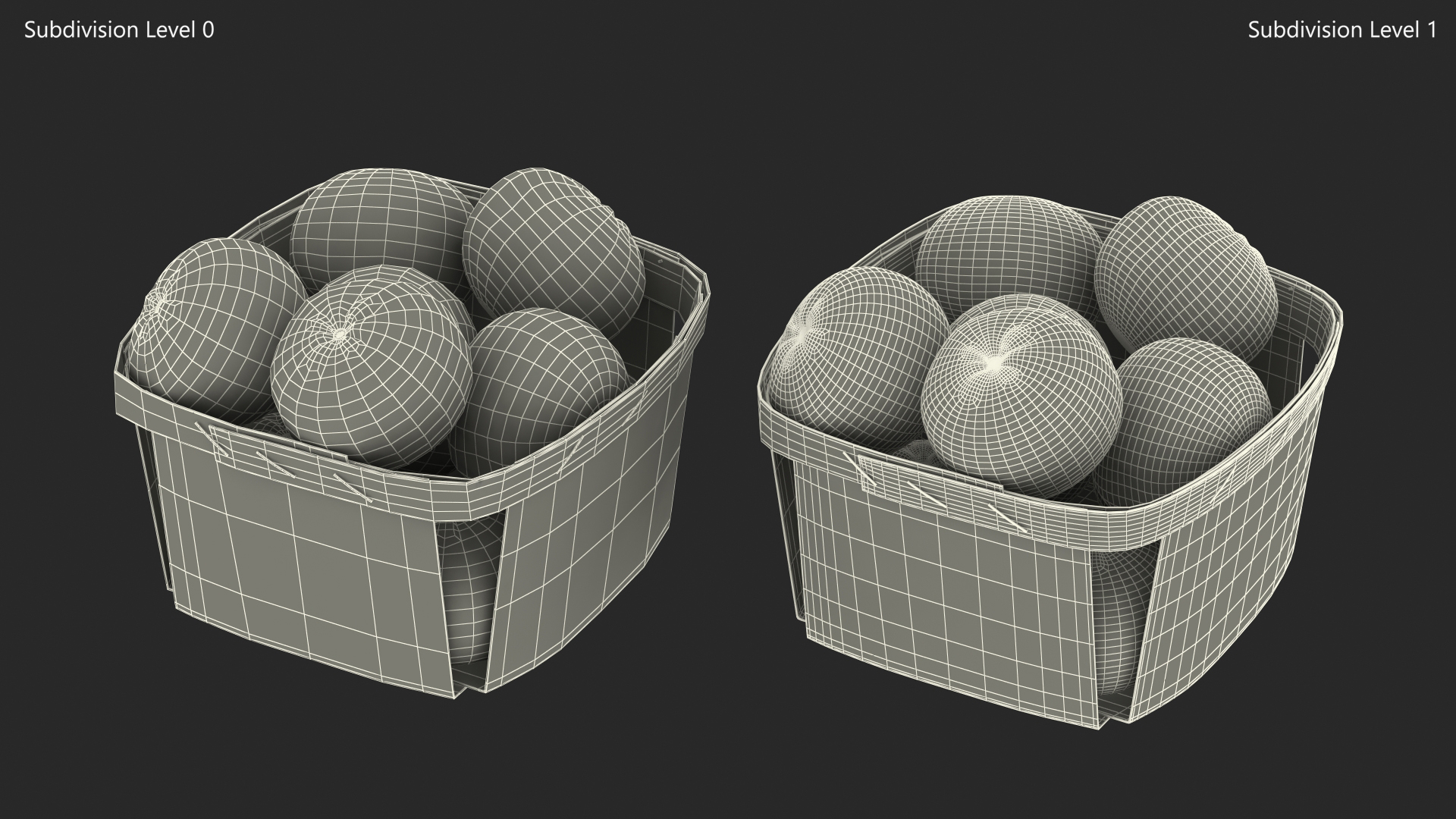 3D Mandarins in Wooden Basket