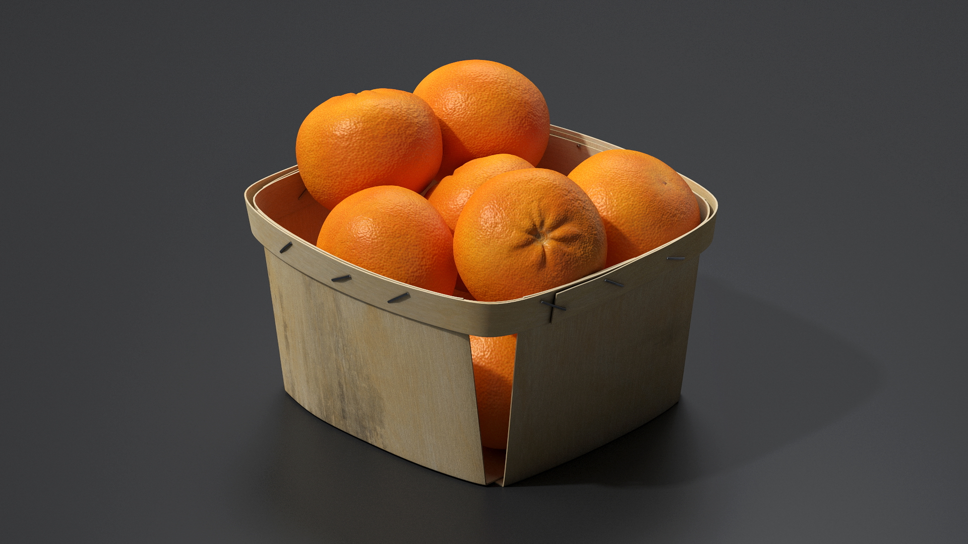 3D Mandarins in Wooden Basket