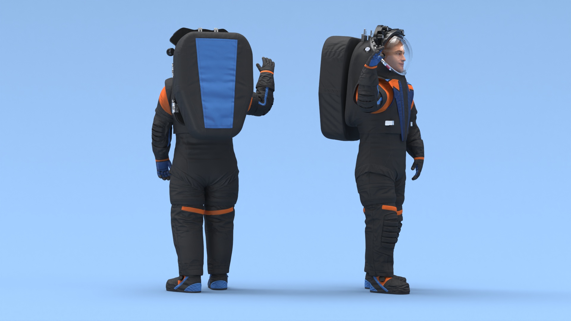 3D model Modern Spacesuit on Astronaut Waving Pose Fur