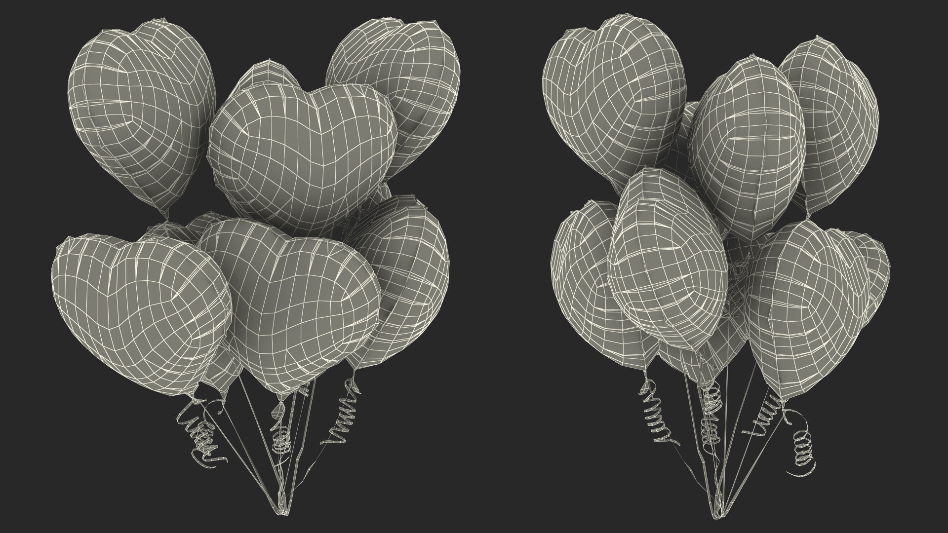 3D model Heart Shaped Silver Balloon Bouquet