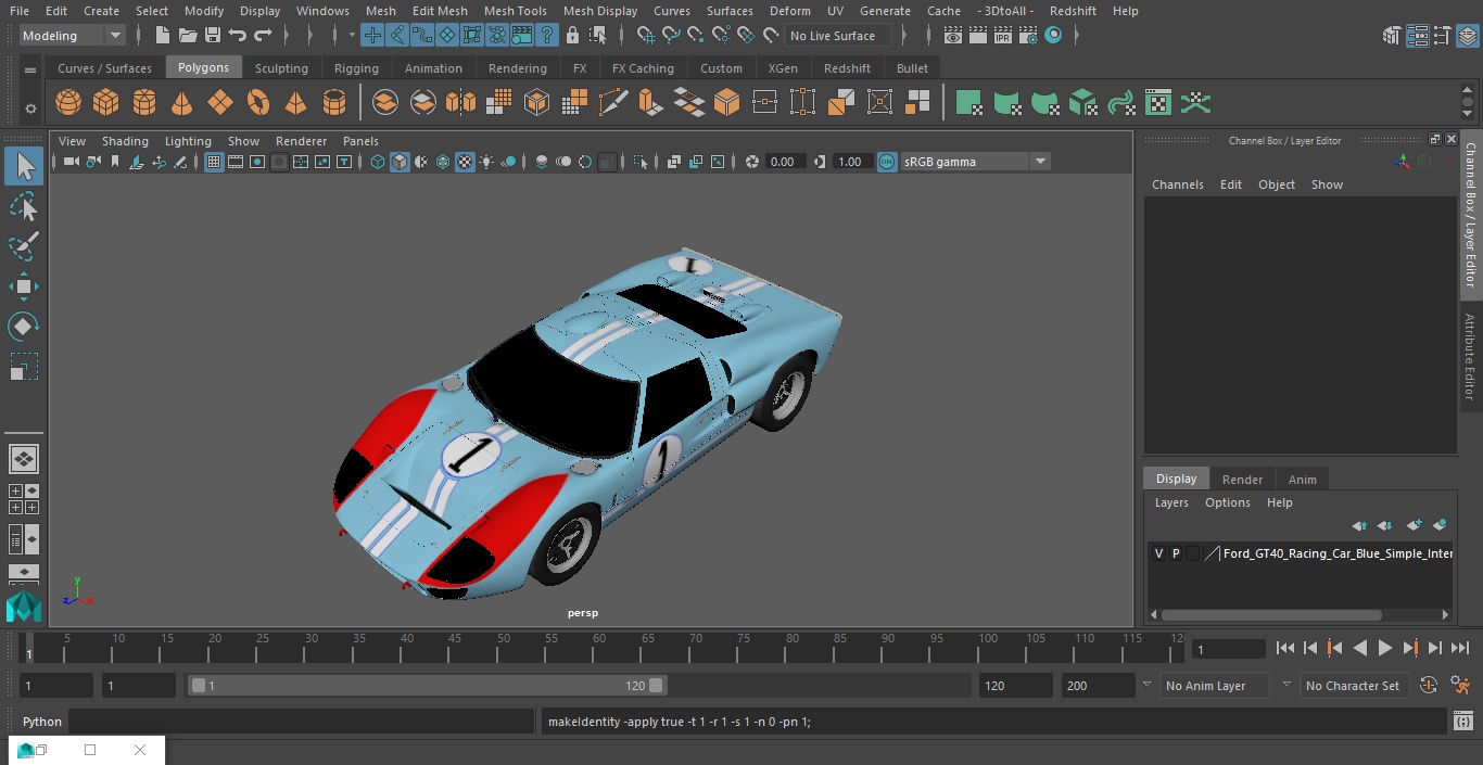 3D Ford GT40 Racing Car Blue Simple Interior