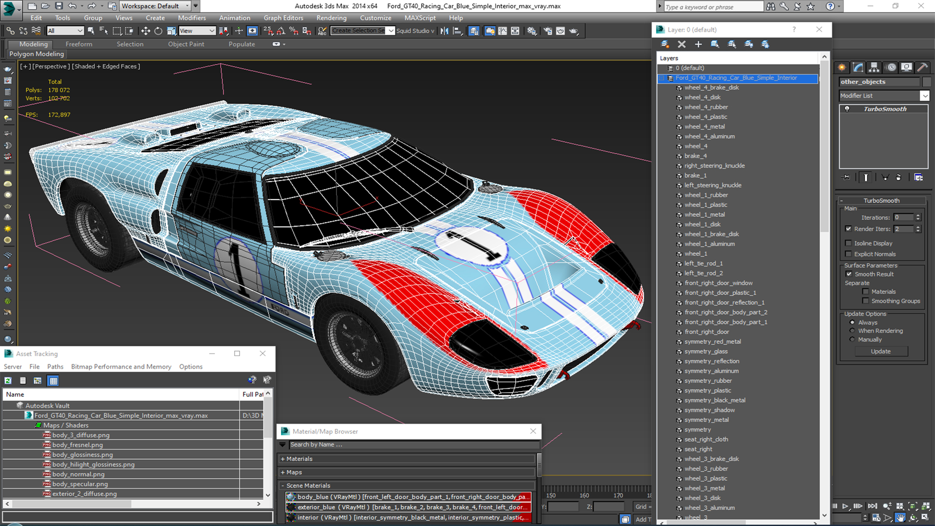 3D Ford GT40 Racing Car Blue Simple Interior