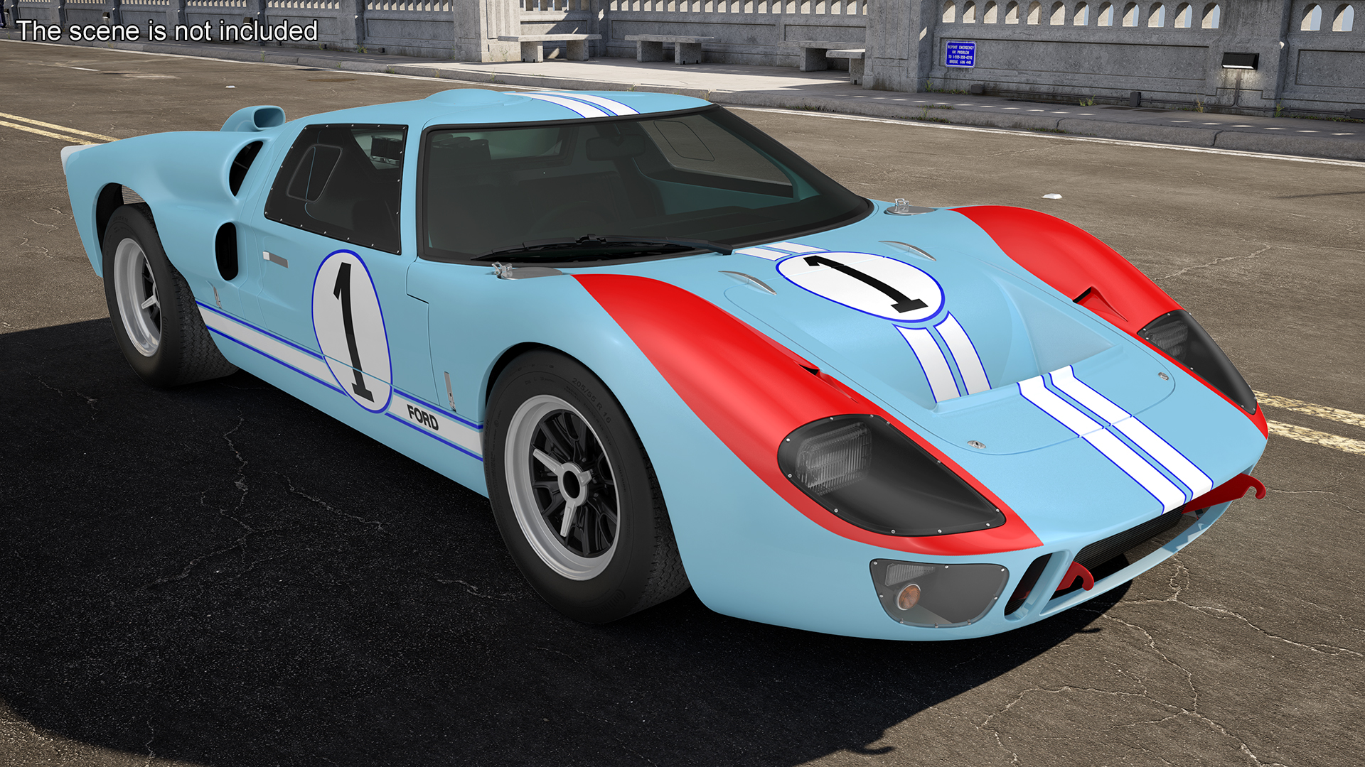 3D Ford GT40 Racing Car Blue Simple Interior