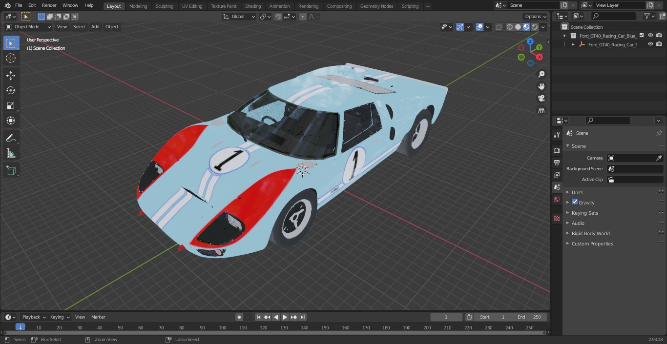 3D Ford GT40 Racing Car Blue Simple Interior