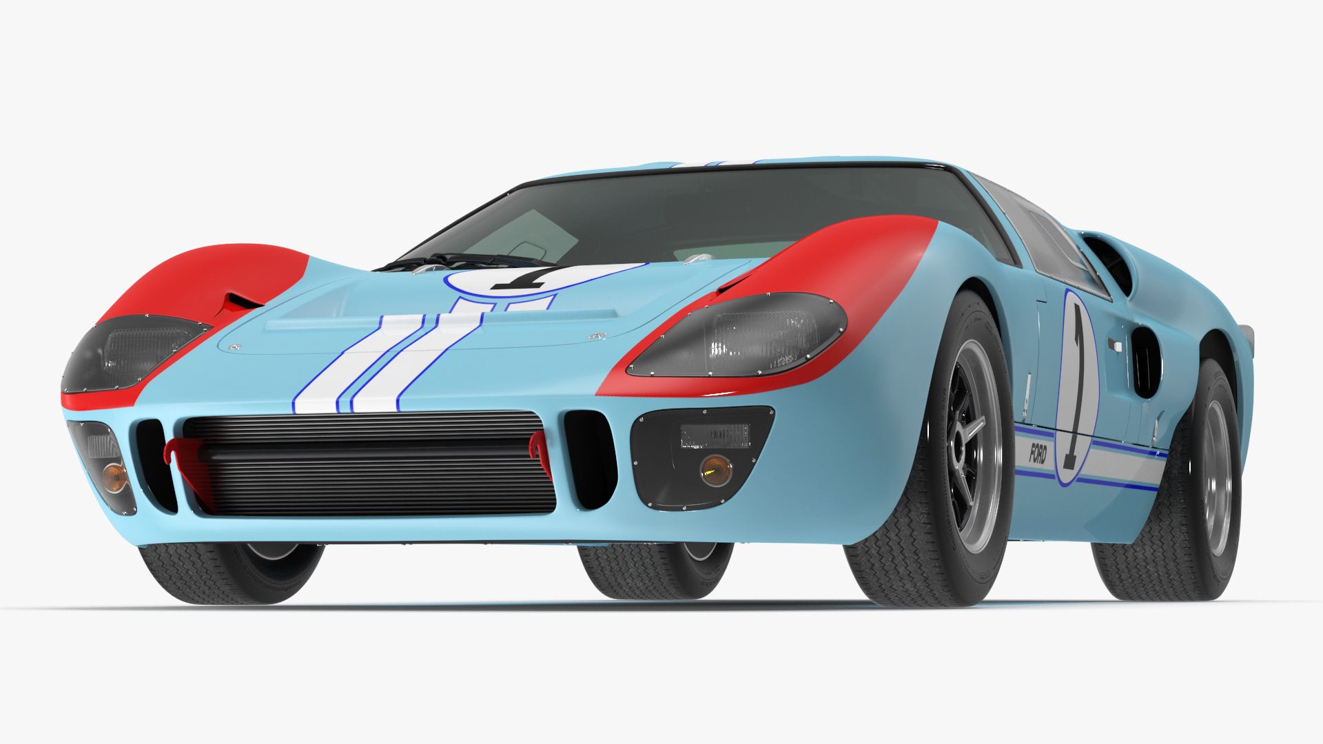 3D Ford GT40 Racing Car Blue Simple Interior