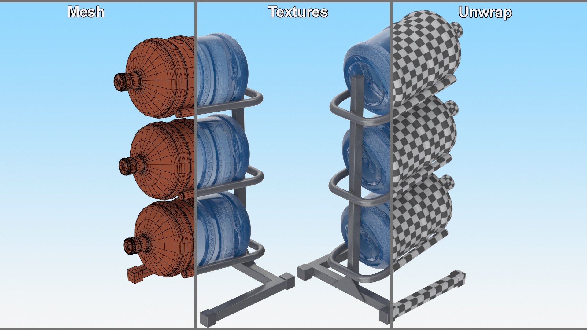 Gallon Water Bottle 3 Tier Holder Shelf Gray 3D model