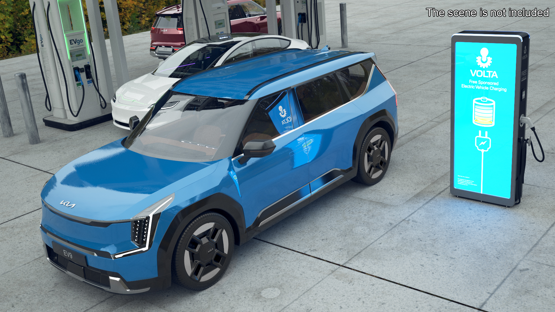 KIA EV9 Electric SUV with Charging Station 3D