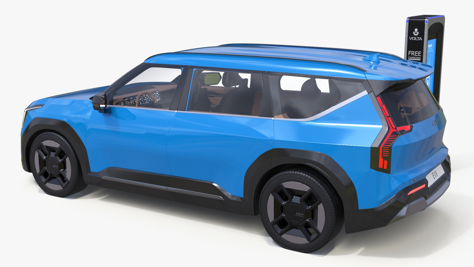 KIA EV9 Electric SUV with Charging Station 3D