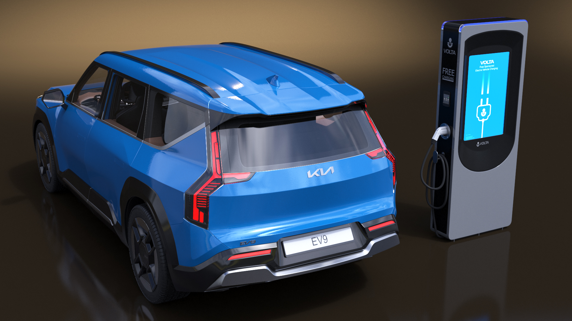 KIA EV9 Electric SUV with Charging Station 3D