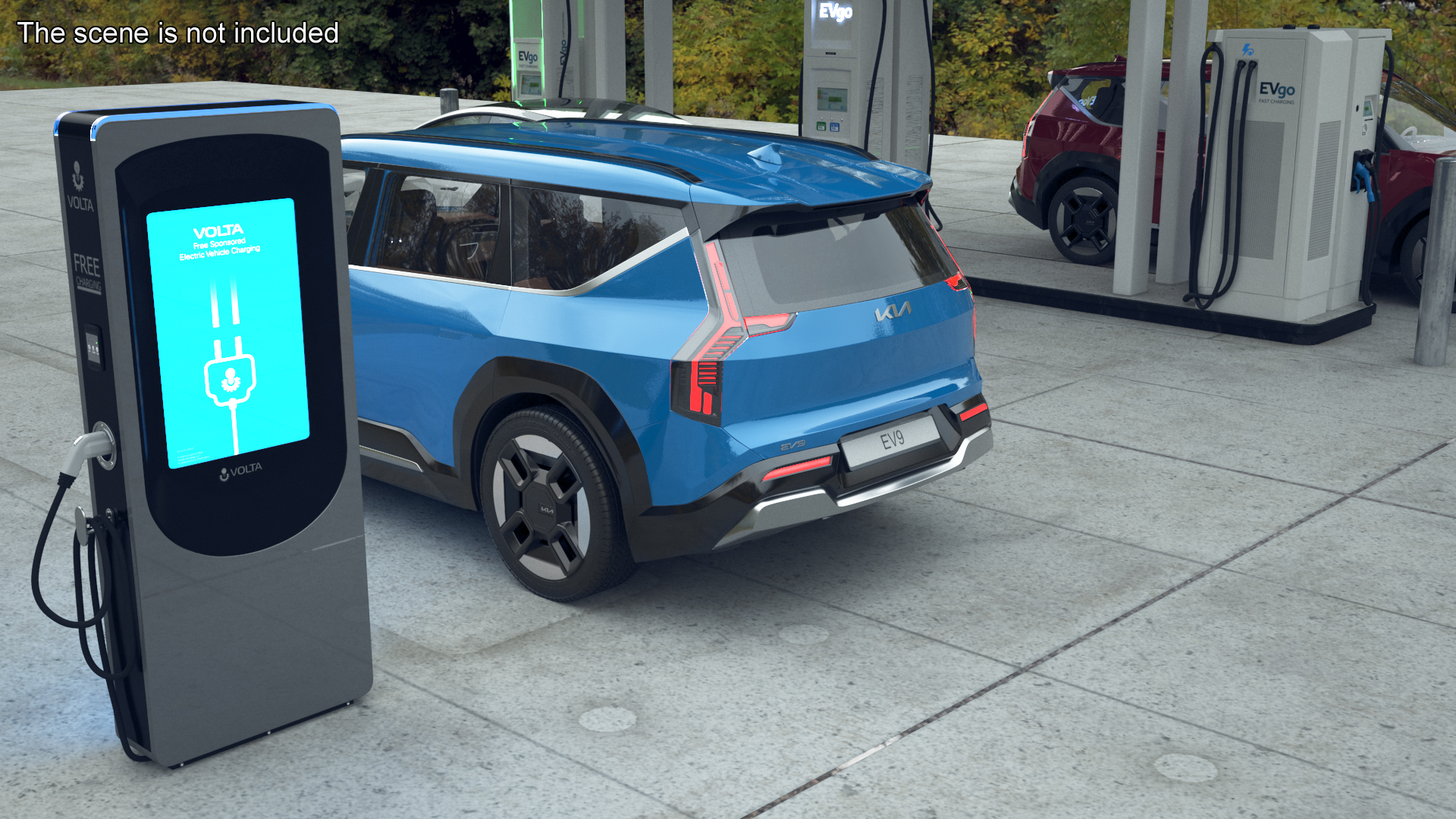 KIA EV9 Electric SUV with Charging Station 3D