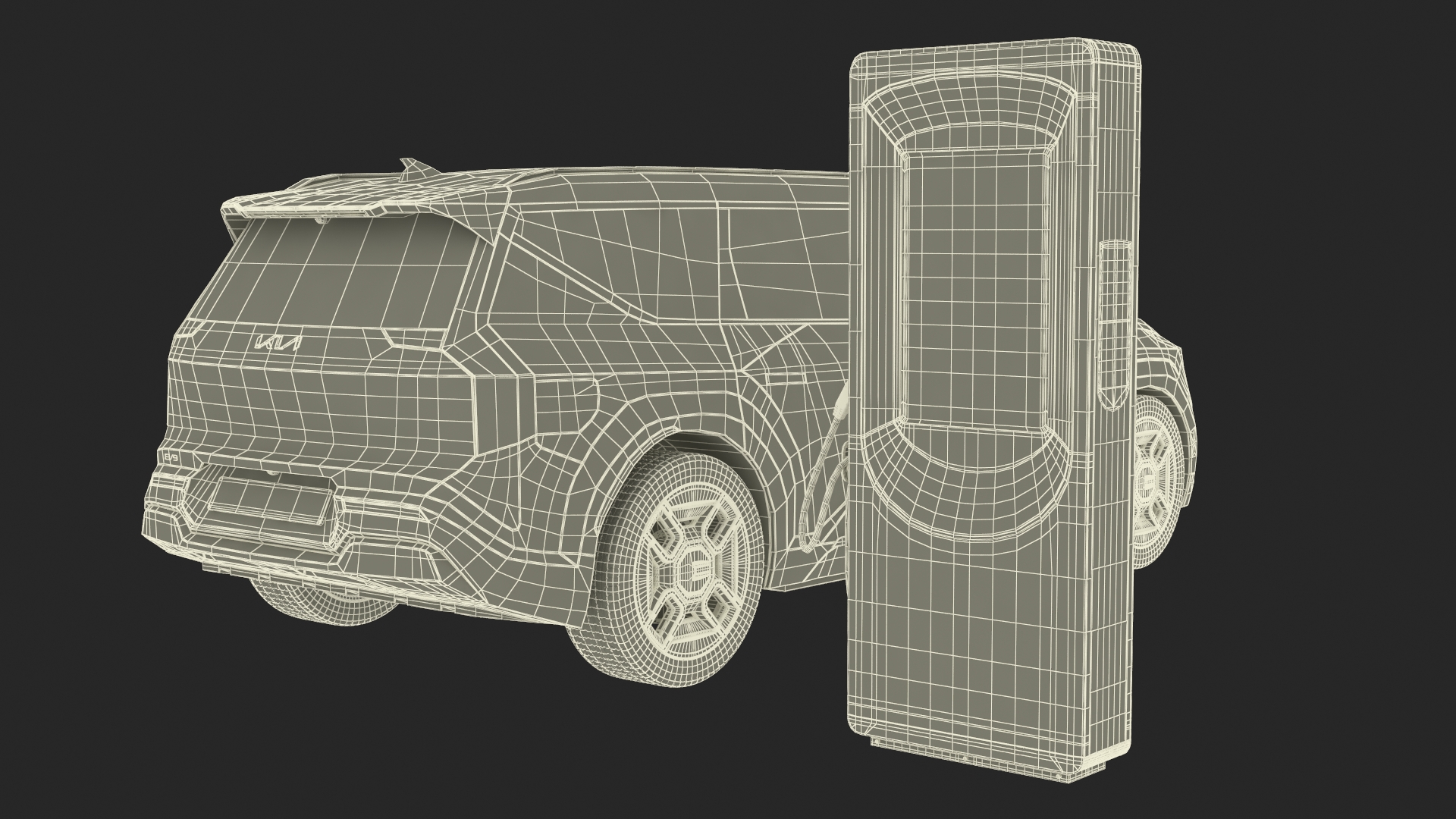 KIA EV9 Electric SUV with Charging Station 3D