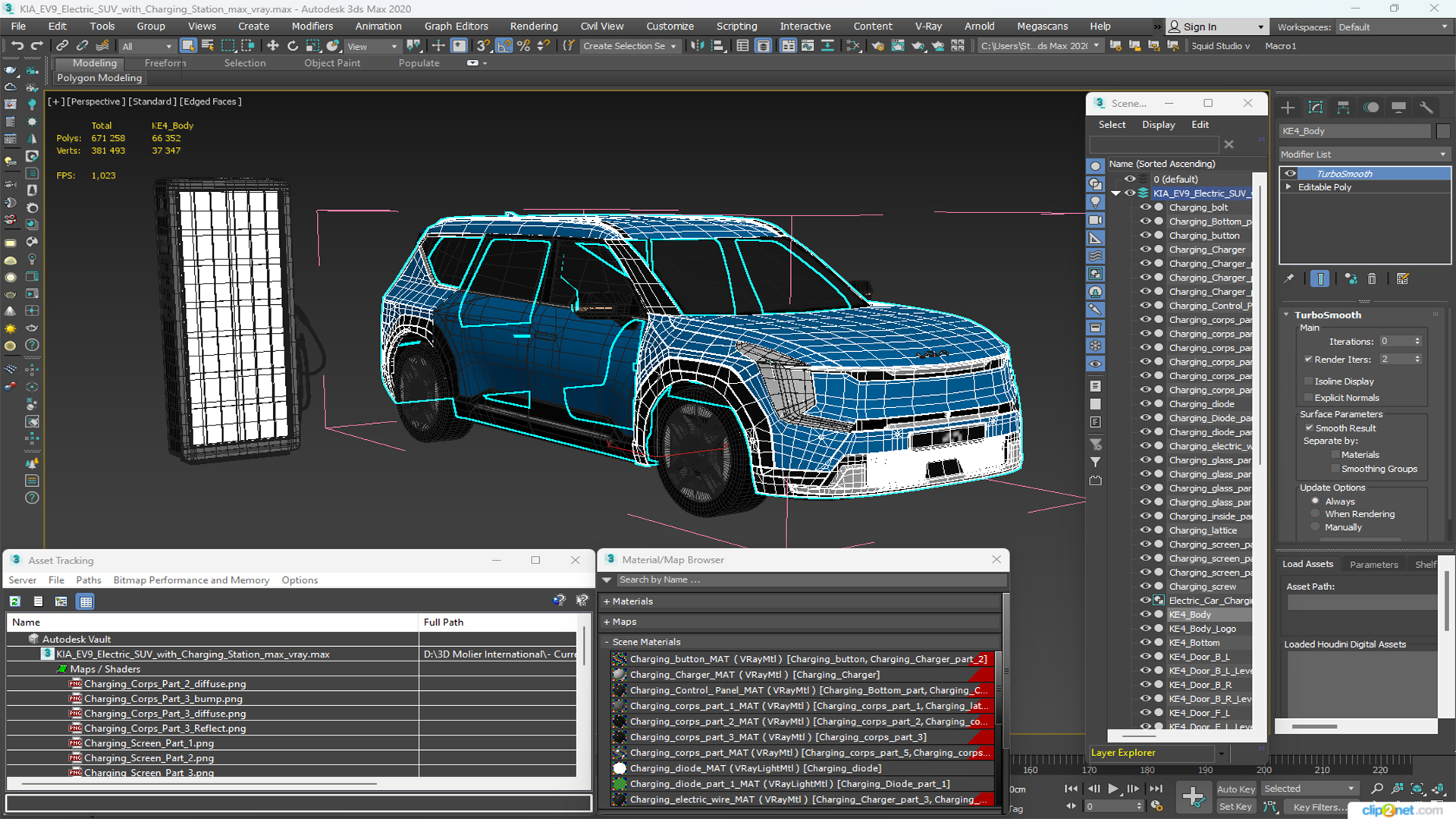 KIA EV9 Electric SUV with Charging Station 3D