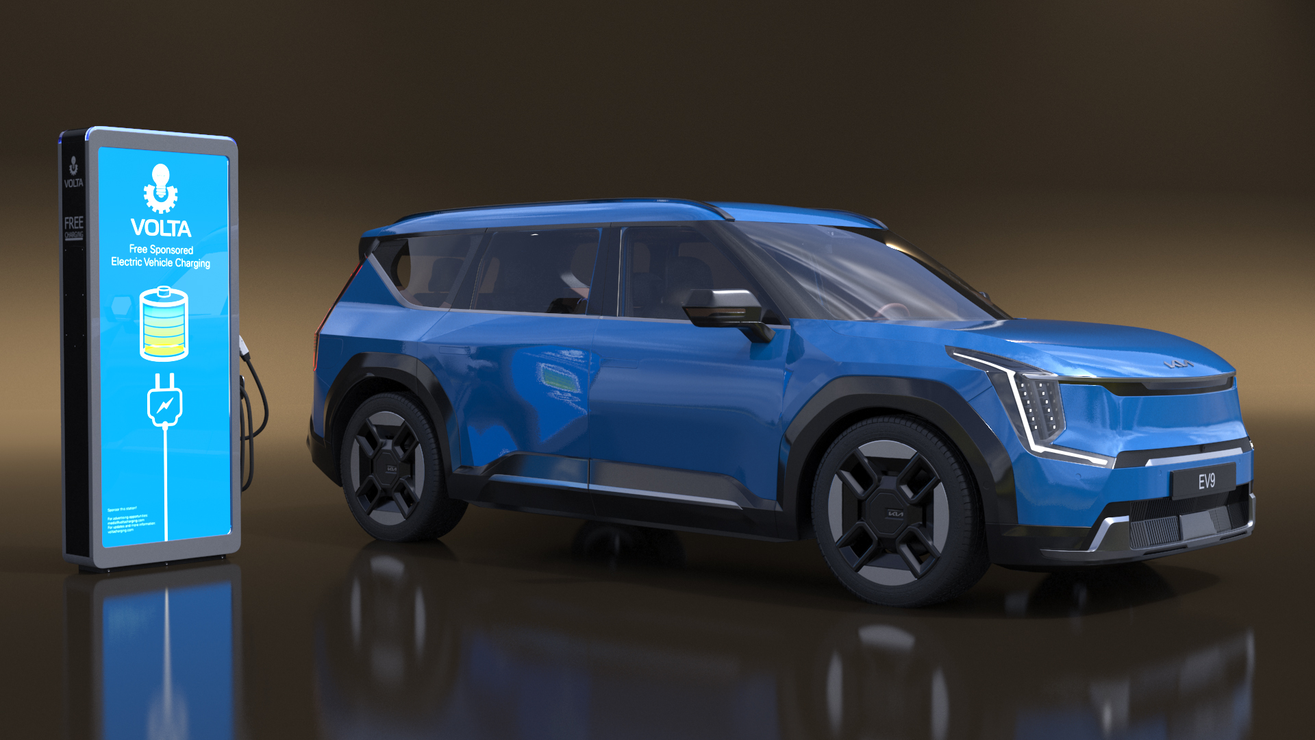 KIA EV9 Electric SUV with Charging Station 3D