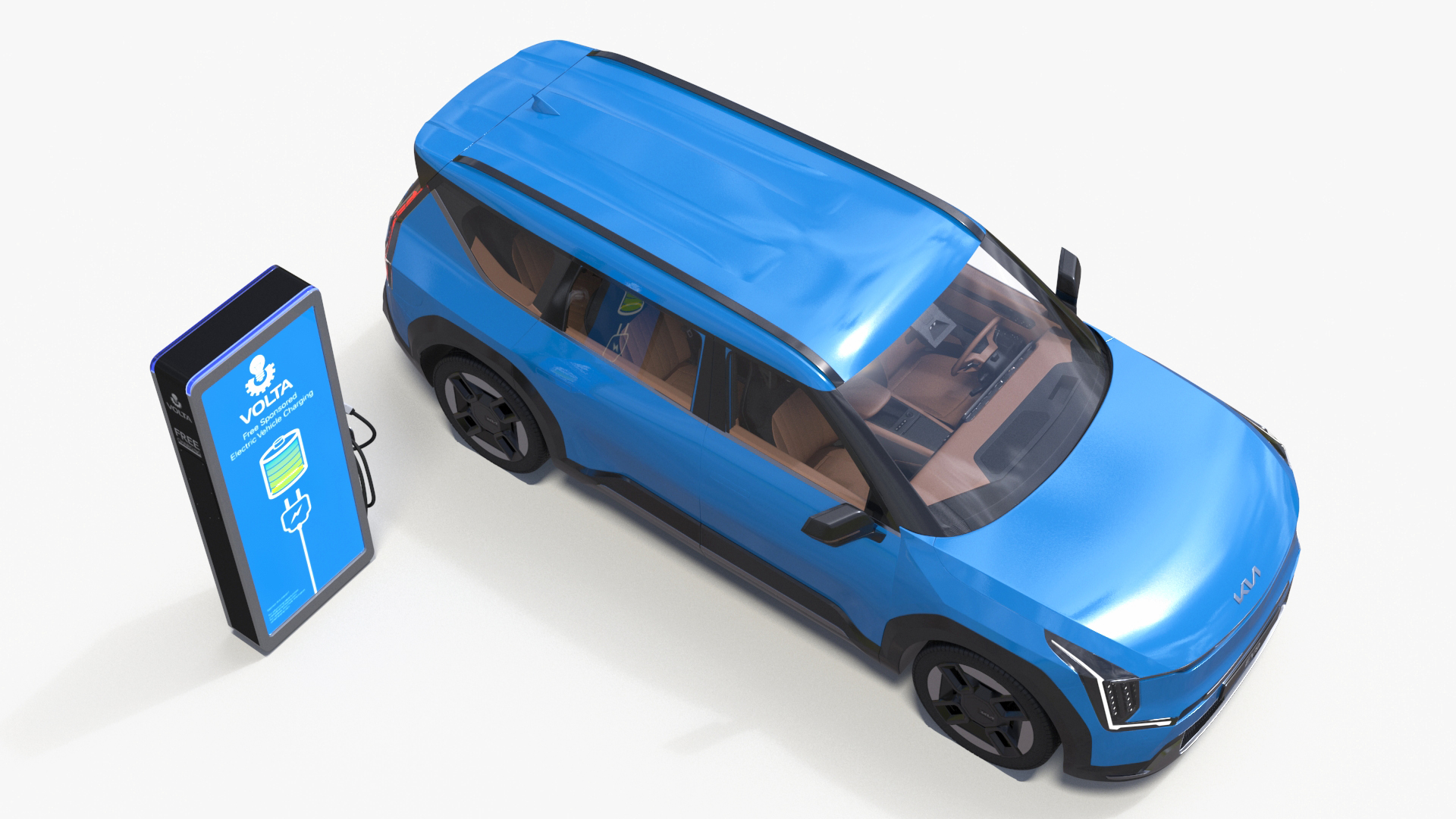 KIA EV9 Electric SUV with Charging Station 3D