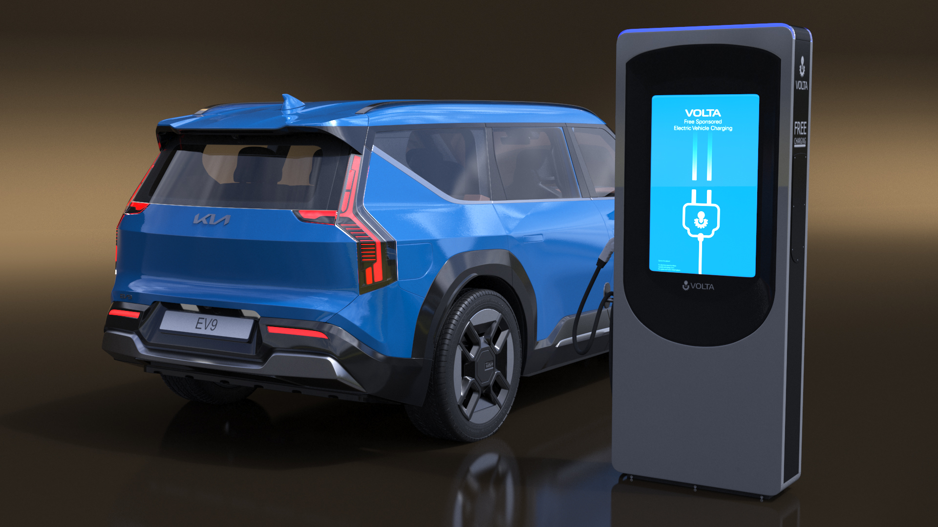 KIA EV9 Electric SUV with Charging Station 3D