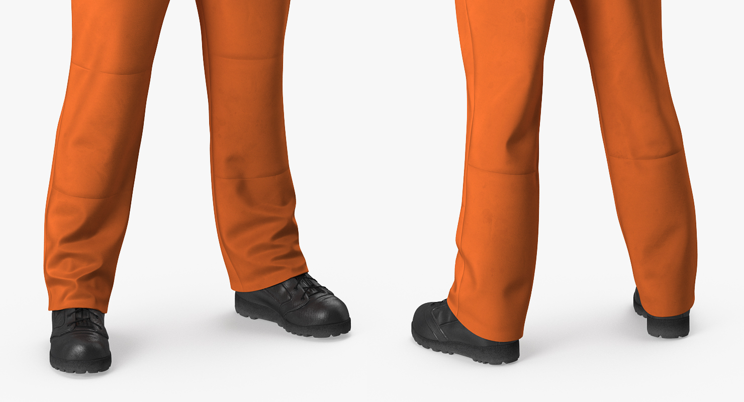 Worker In Orange Overalls with Hardhat Standing Pose 3D