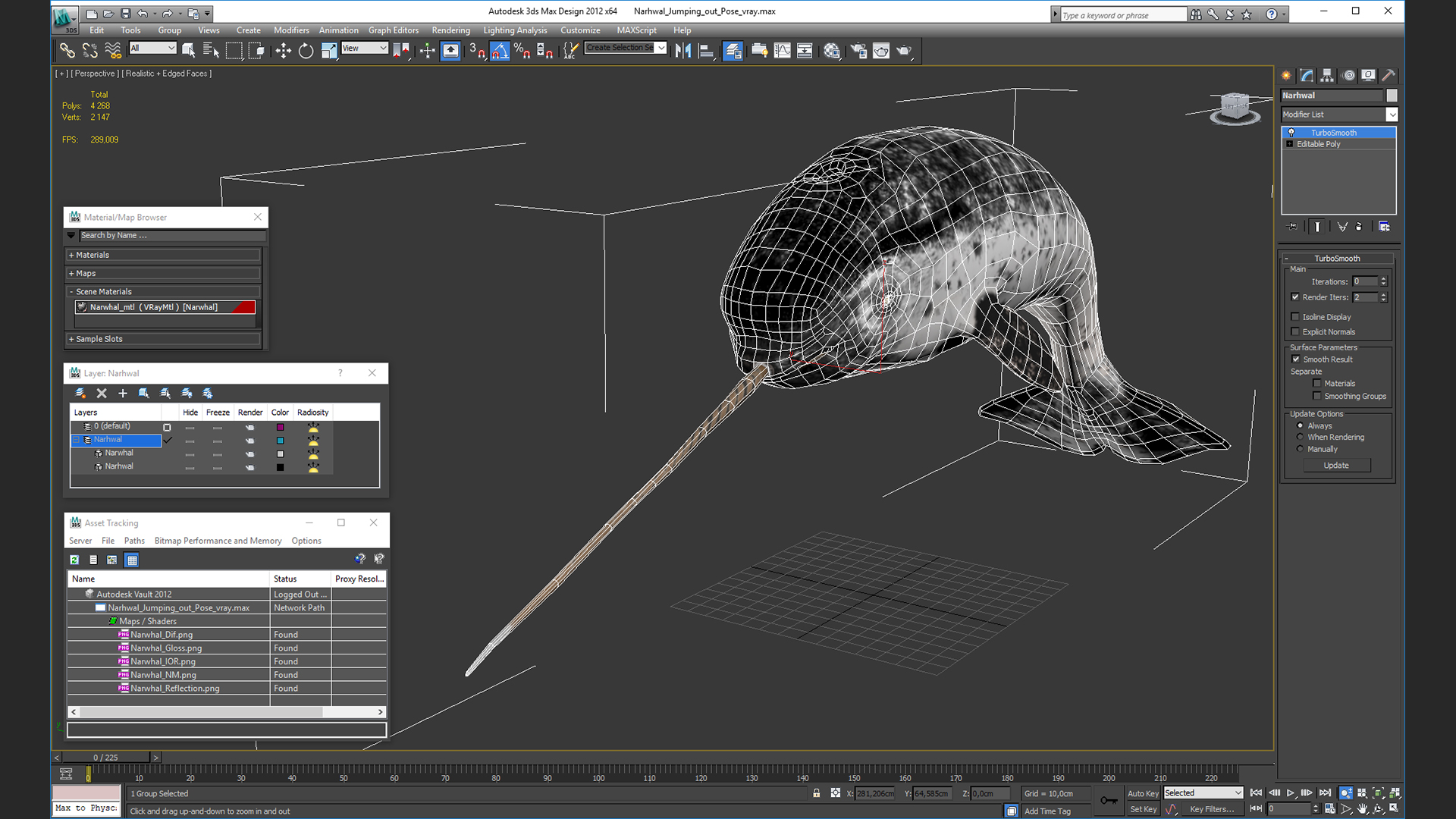 Narwhal Jumping out Pose 3D model