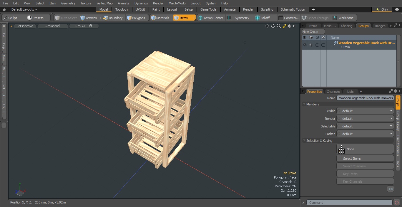 Wooden Vegetable Rack with Drawers 3D model