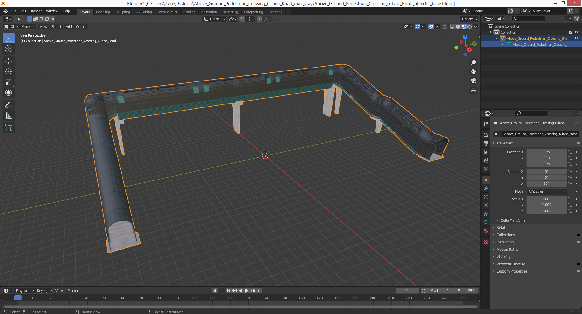 Above Ground Pedestrian Crossing 6-lane Road 3D model